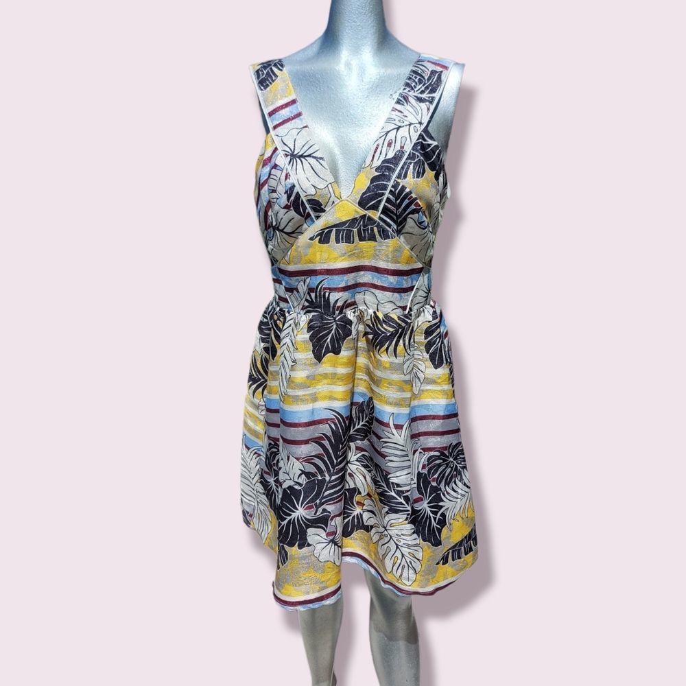 H&M Palm Print Metallic Dress Size 10